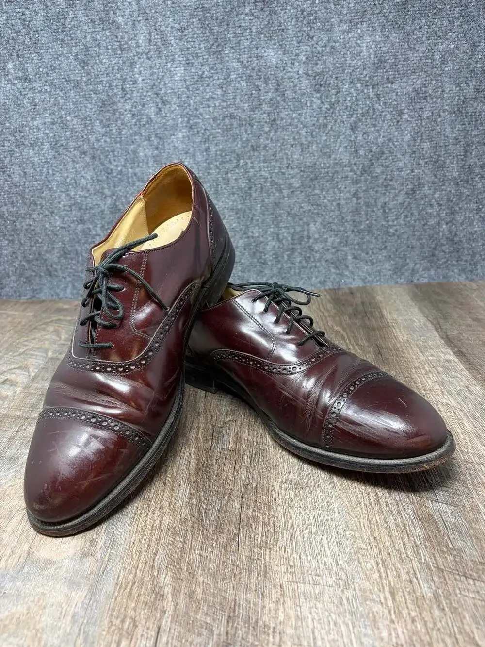 Bostonian Mens Oxfords Size 11EEE Impression Burgundy Leather Cap Toe Dress Shoe